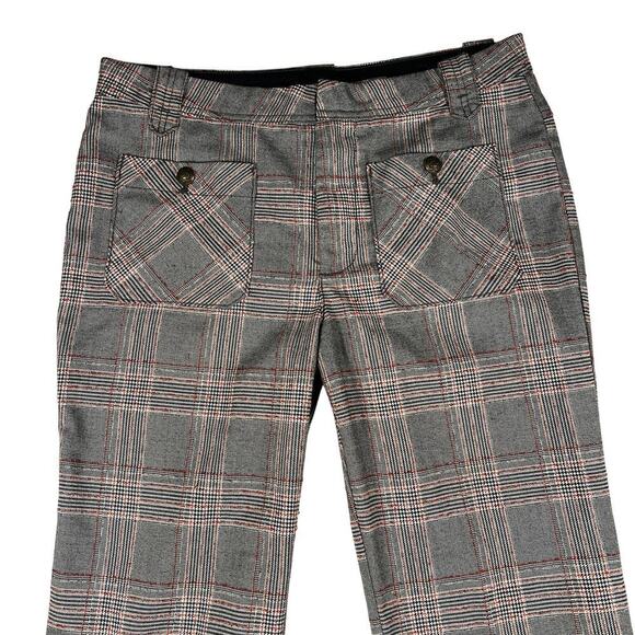Free People Glen Plaid Flare Trouser Pants Gray Black Red Y2K Academia Size 10 - Picture 2 of 10